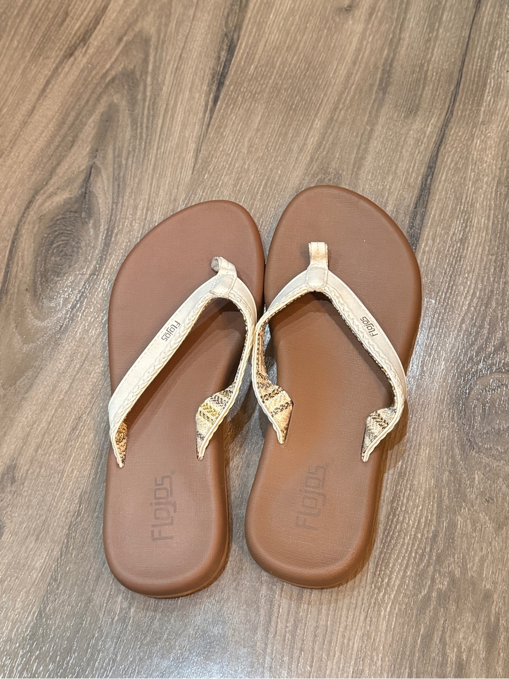 Flojos Brown Footbed Sandals with Cream Straps